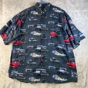 Woodland Trail Mens XL‎ Classic Cars Garage Print Retro Auto Theme Summer Shirt